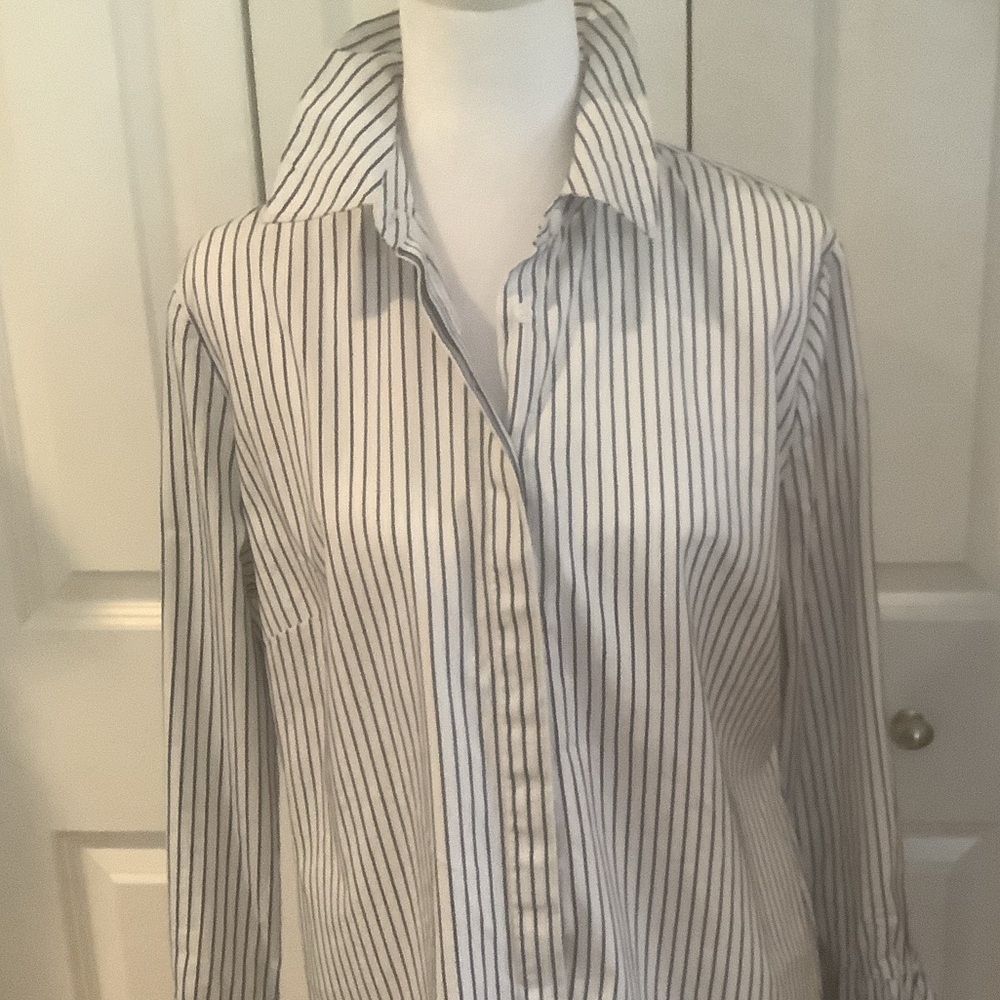 Tyler Boe White Shirt with Navy Pinstripes